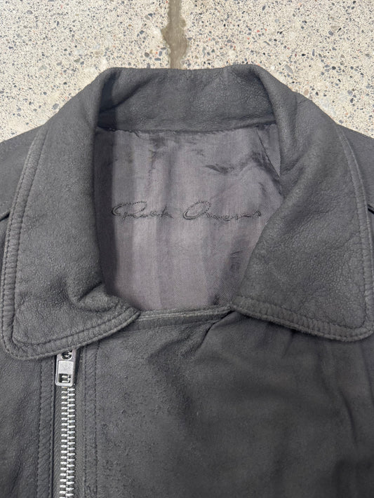 Rick Owens O&M Era ‘Dust’ Blistered Lambskin Leather Biker Jacket