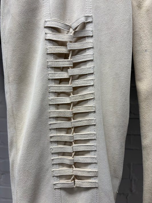 AW2002 Helmut Lang Cream Suede ‘Corset Bondage’ Slim/Straight Leg Leather Pants