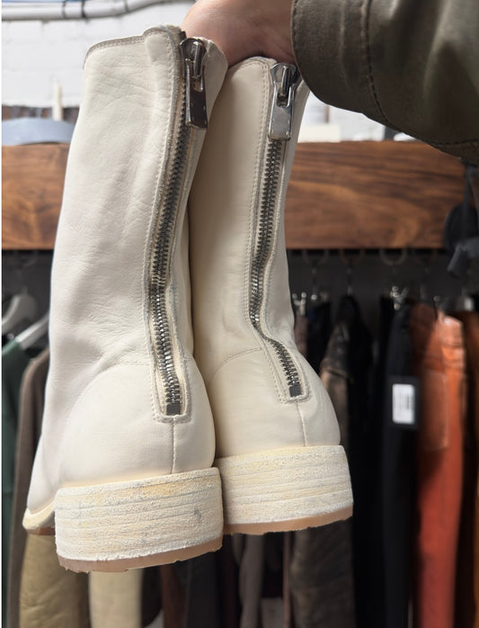 Guidi ‘788Z’ Back Zip Cream Calfskin Leather Mid-Cut Boots