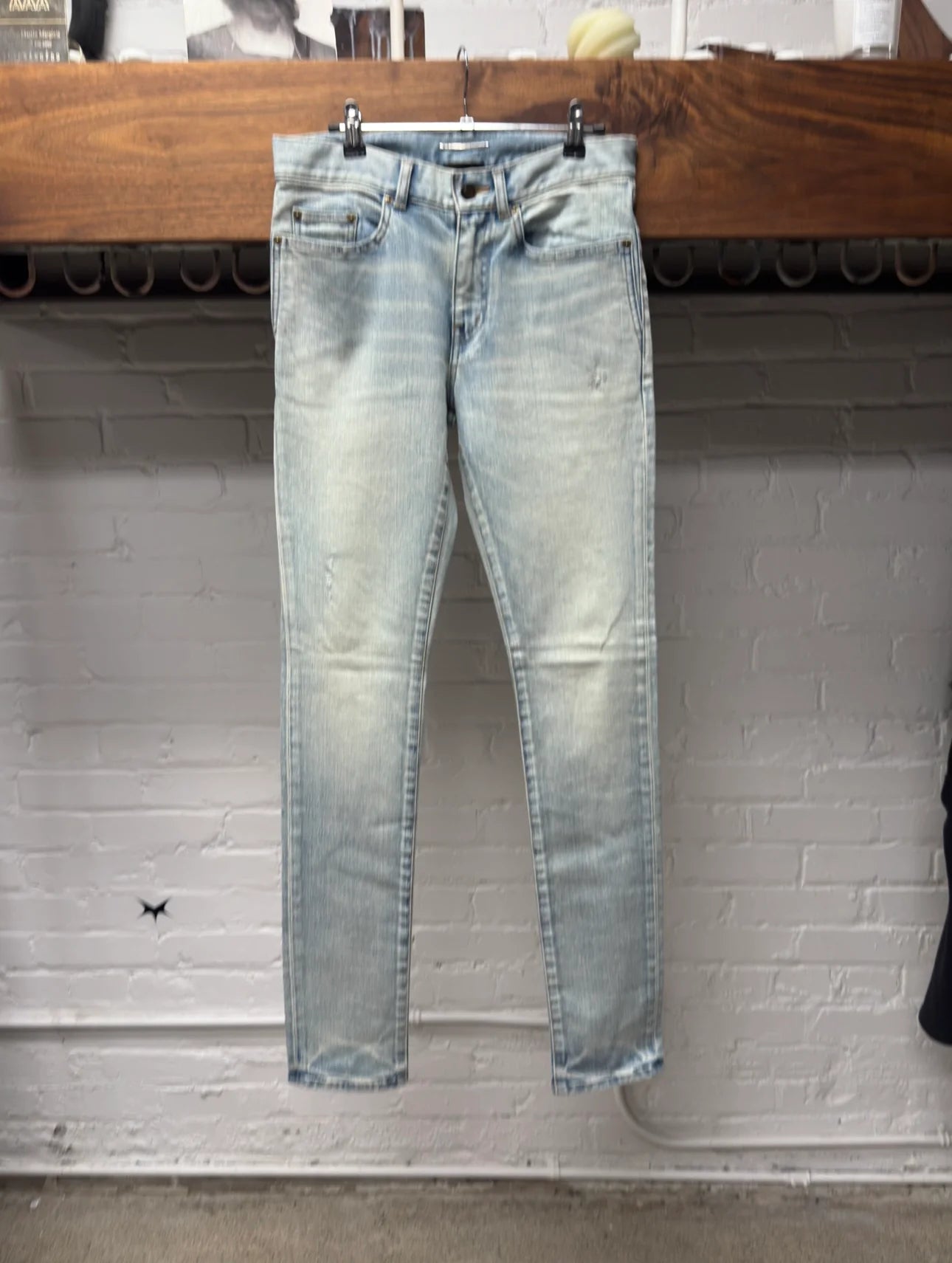 2021 Saint Laurent ‘D02’ Light Wash Distressed Skinny Jeans