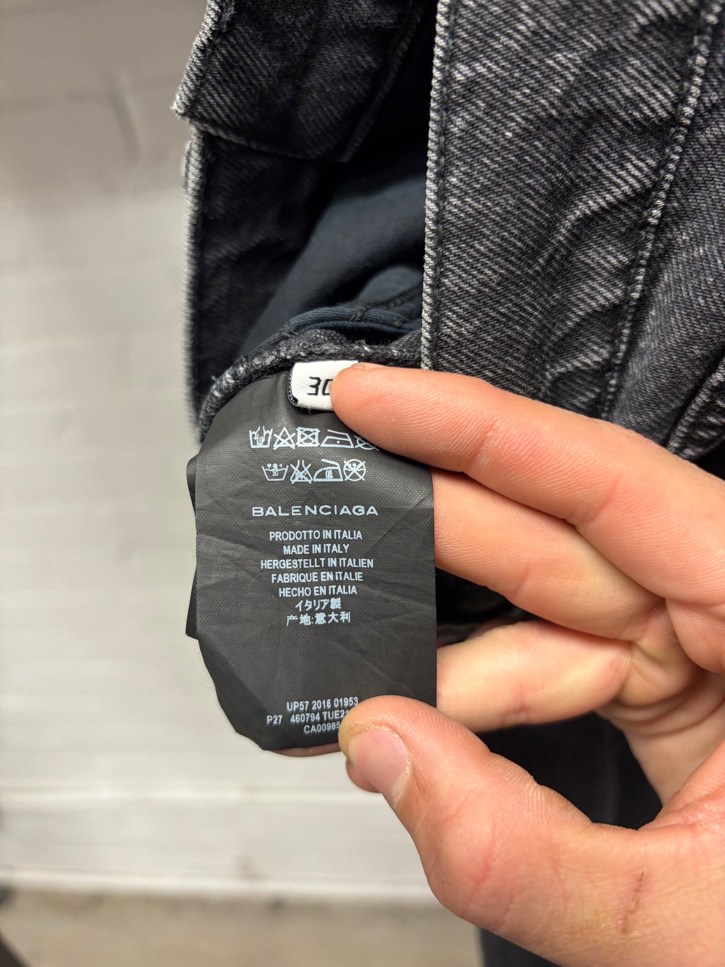 2018 Balenciaga ‘Red Stripe’ Washed Grey Skinny Jeans