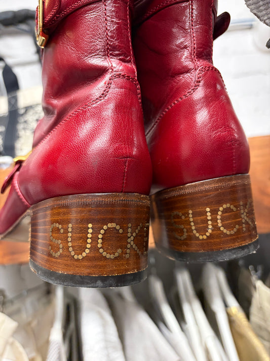 AW2019 Gucci by Alessandro Michele ‘Sucker’ Red Platform Leather Pointed Toe Boots