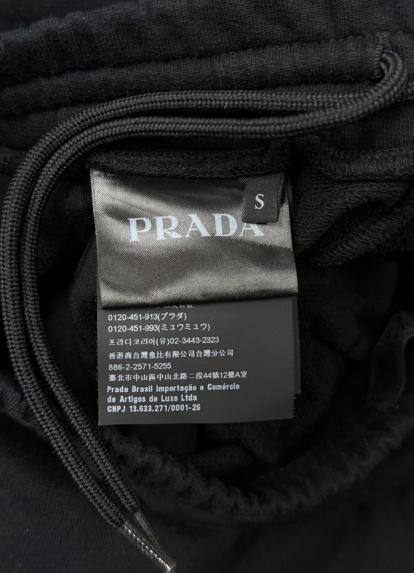 Prada Mainline Stripe Logo Black Cotton Sweatpants