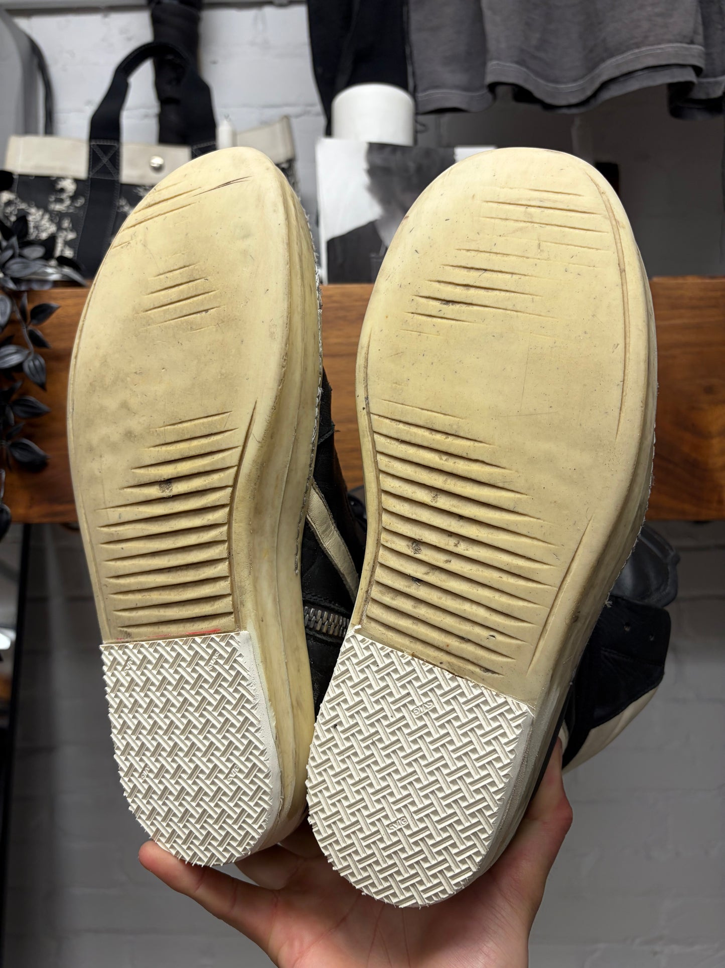 Rick Owens ‘Geobasket’ Black/Milk Leather High Top Sneakers