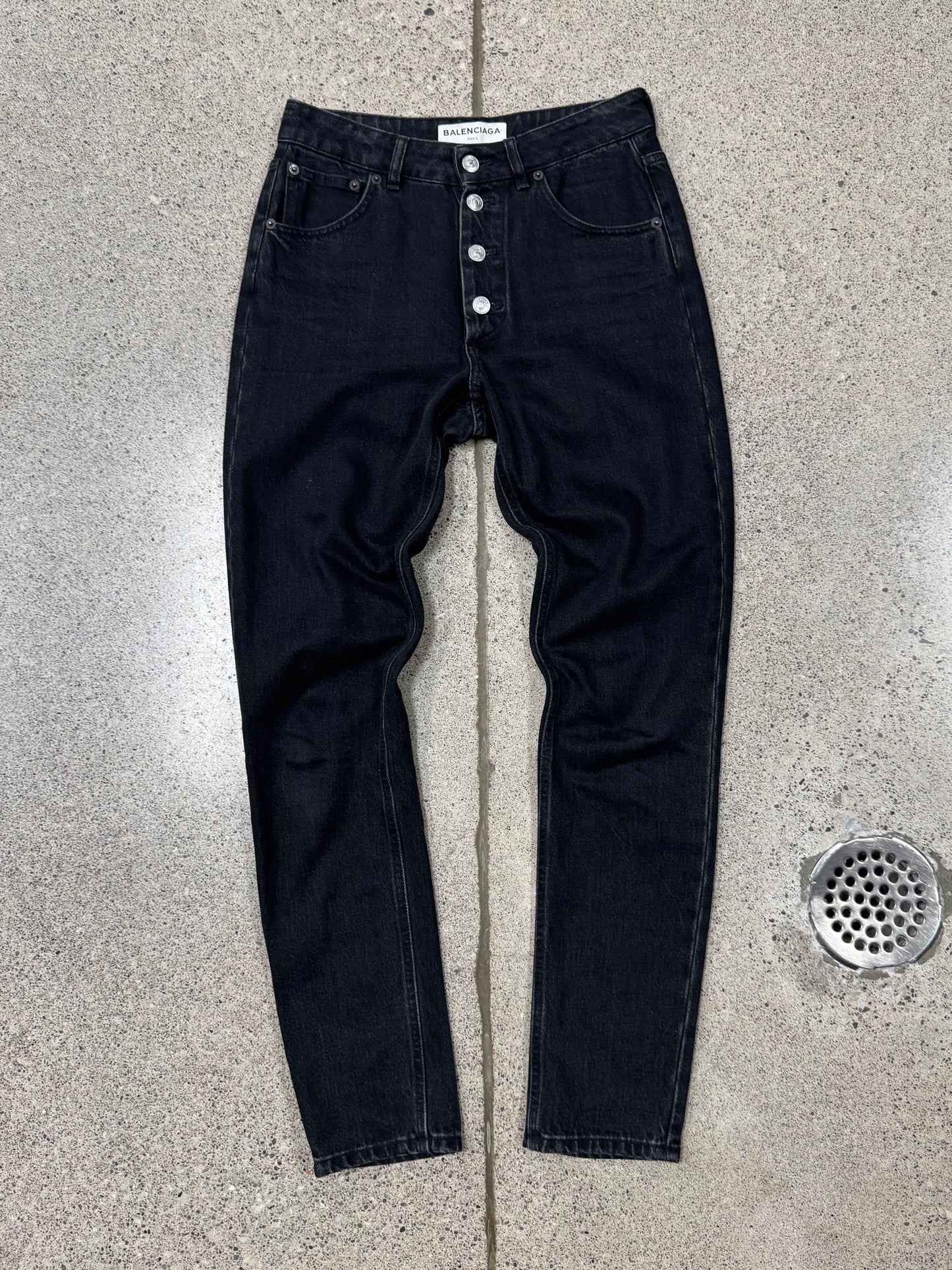 2017 Balenciaga Black ‘Button Fly’ Black Skinny Jeans