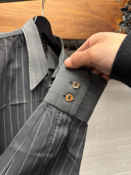 Vintage Jean Paul Gaultier Homme ‘Pinstripe’ Grey Dagger Collared Shirt