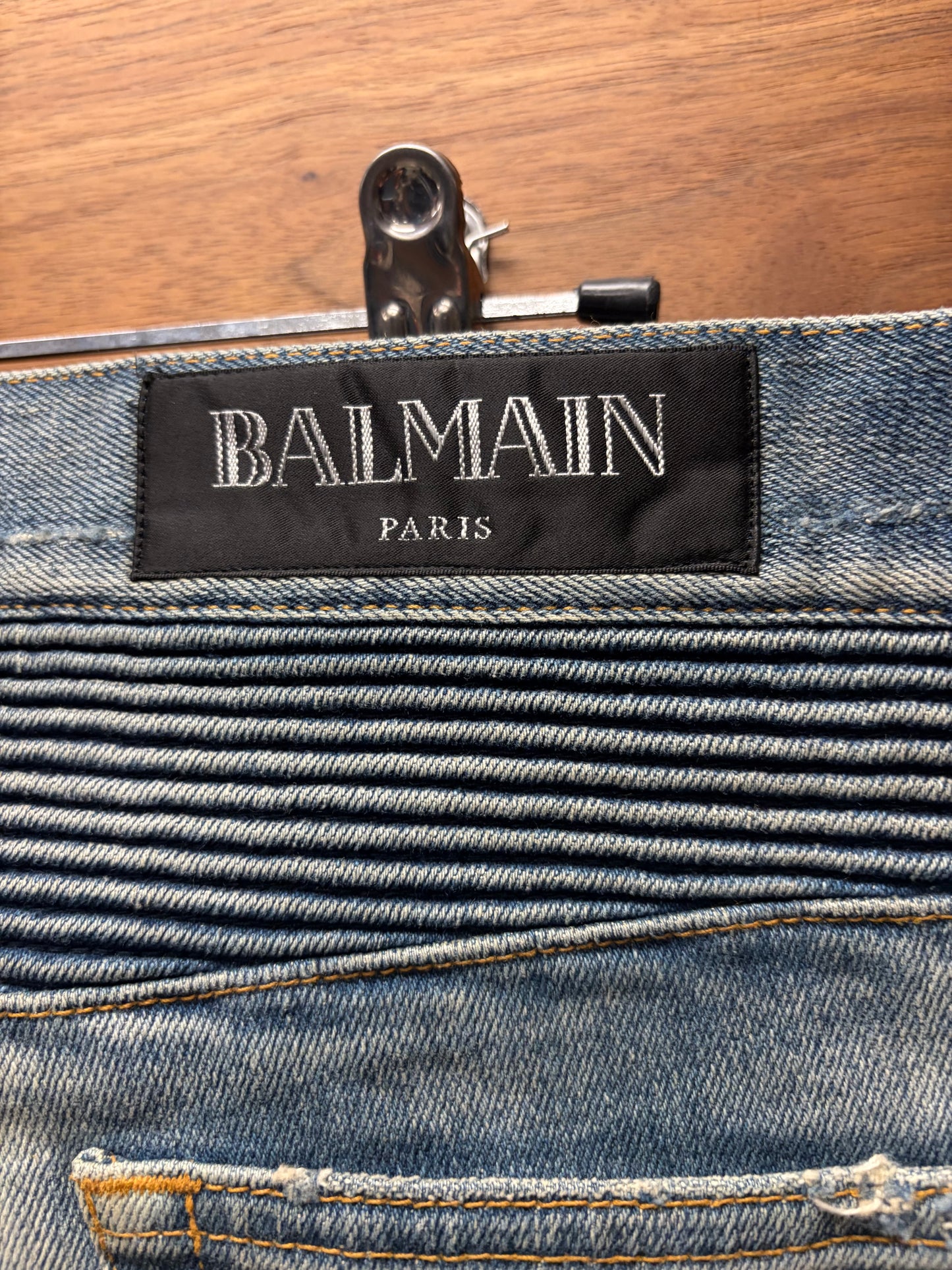 2010s Balmain ‘Biker Knee’ Distressed Blue Skinny Jeans