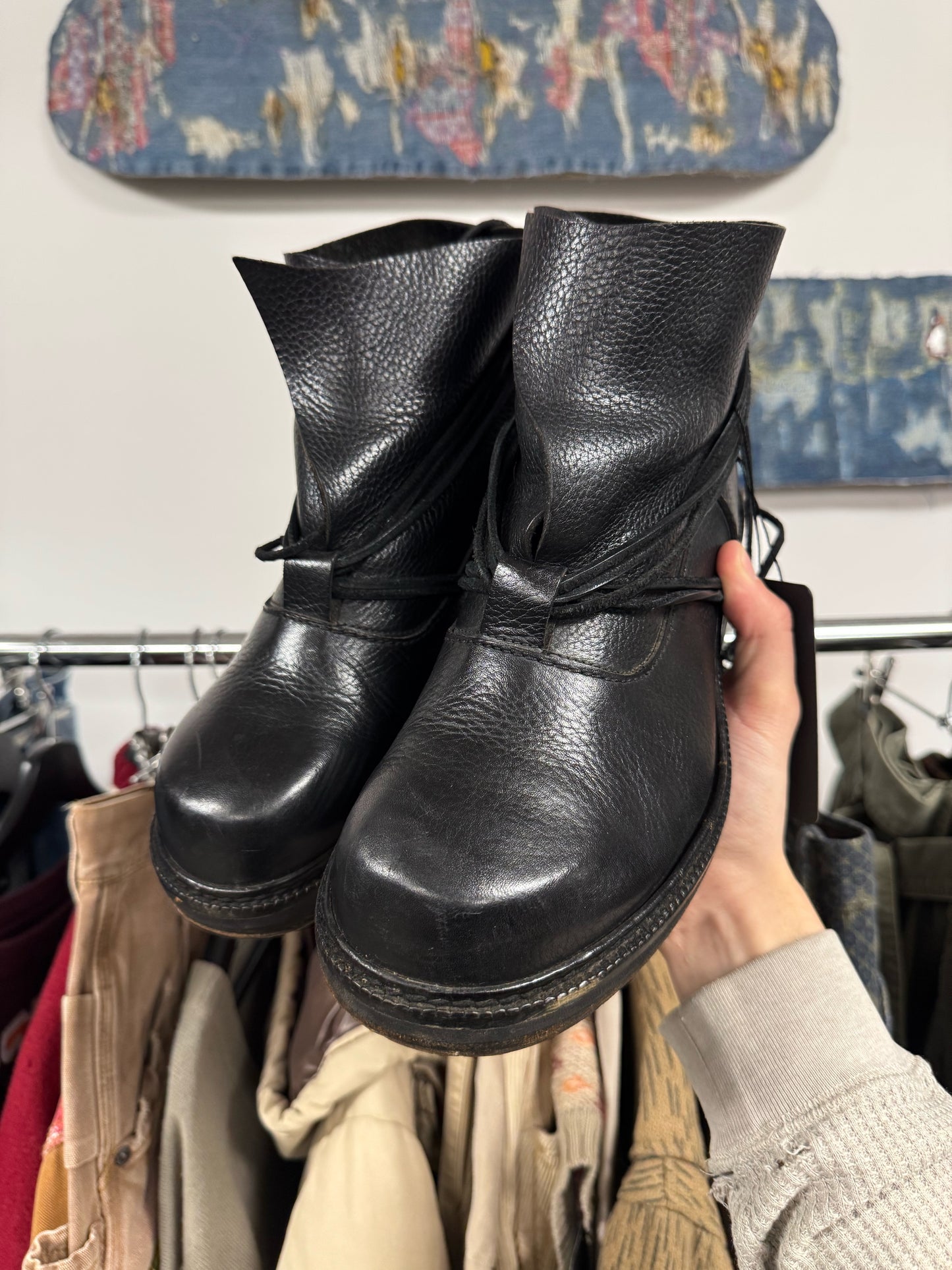 Dirk Bikkembergs ‘Heel Laced’ Black Leather Combat Boots