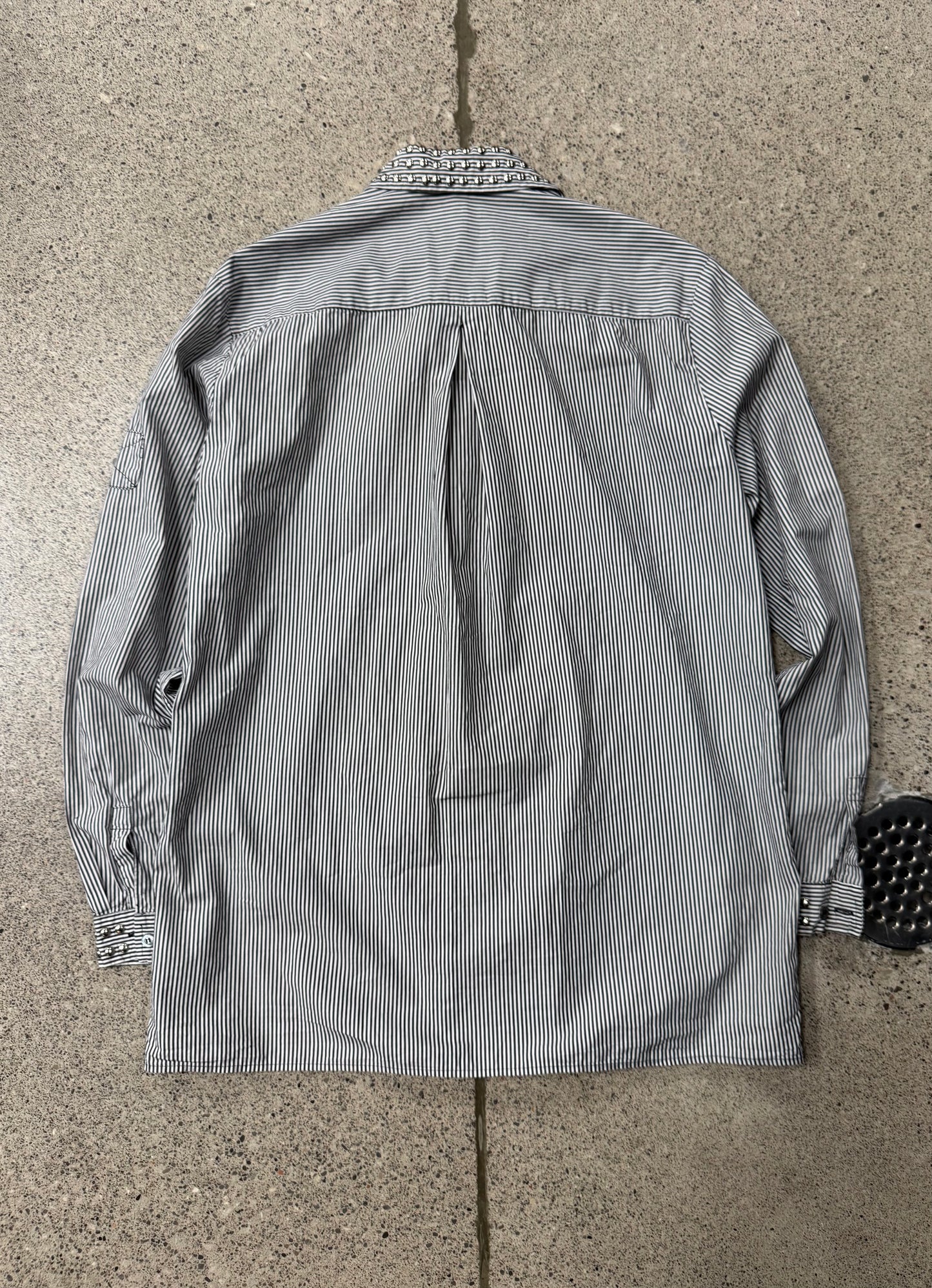 Balmain Studded Silver Pinstripe Button Down Shirt