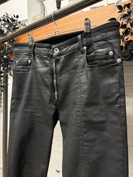 Rick Owens DRKSHDW Waxed Black ‘Tyrone Cut’ Zip Fly Skinny Jeans