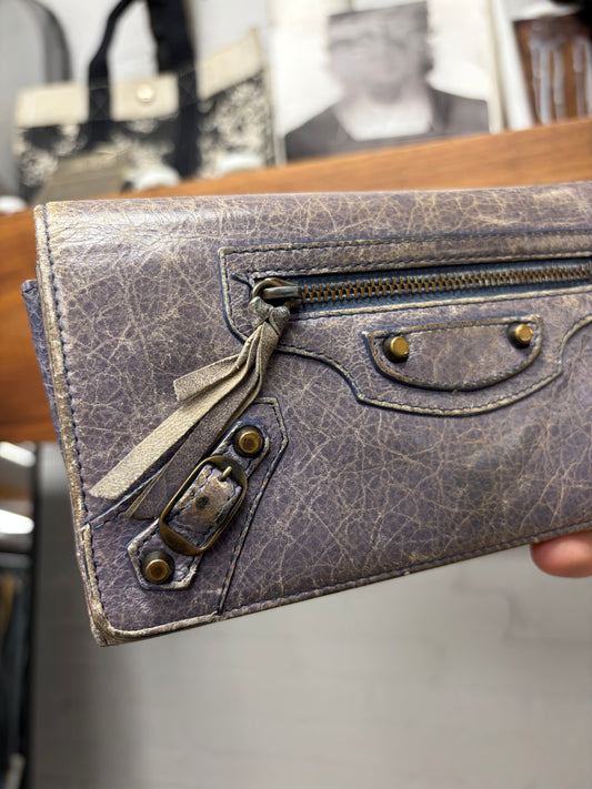 Balenciaga Purple Leather ‘City’ Long Wallet