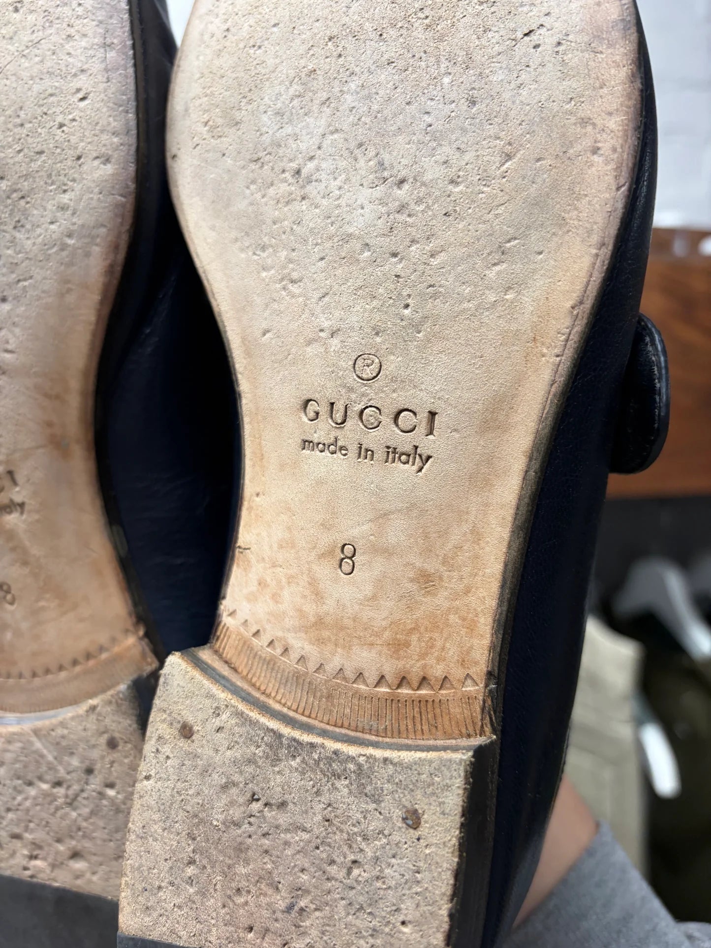 Gucci ‘Quentin’ Blue Leather Wood Sole Loafers