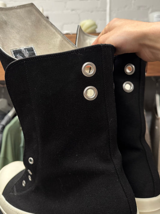 2024 Rick Owens Laceless High Tongue ‘Hollywood’ Black Canvas Sneakers