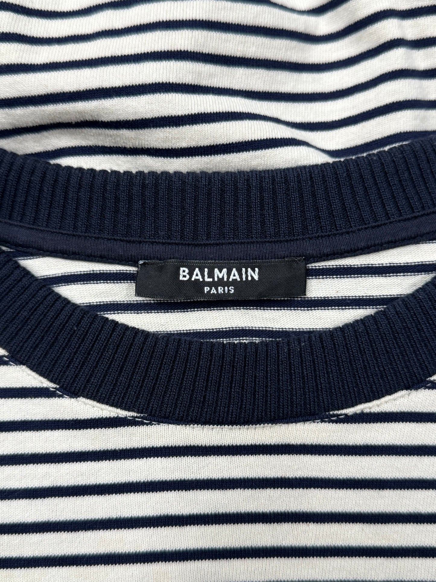 Balmain ‘Eagle’ Crest Patch Striped Black/White Knit Sweater
