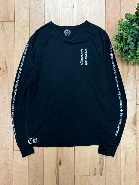 Chrome Hearts ‘Fleur’ Cross Black Waffle Knit Long Sleeve