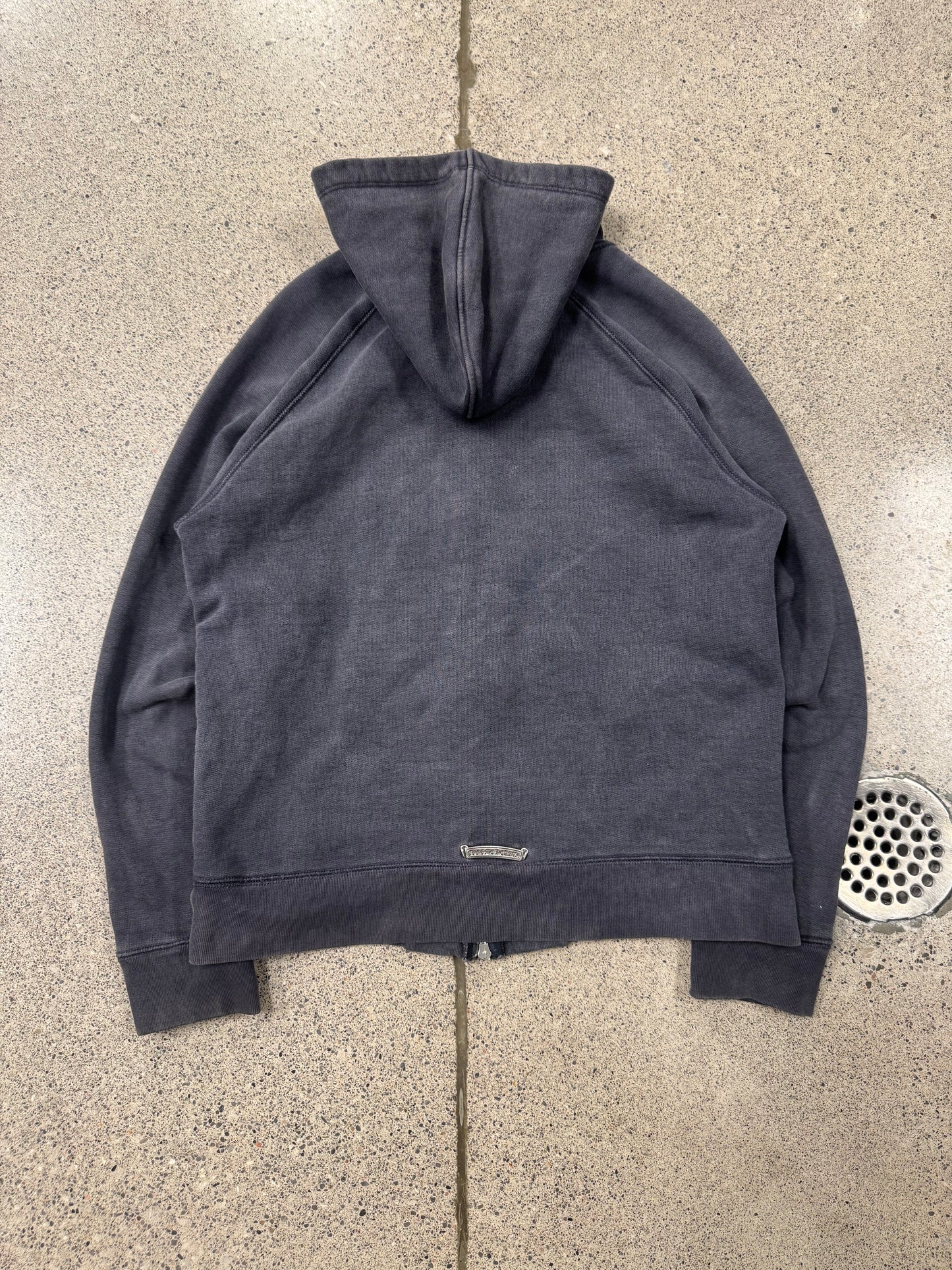Chrome Hearts ‘Paper Jam’ Leather Cross Patch Sun-Faded Zip Up Hoodie