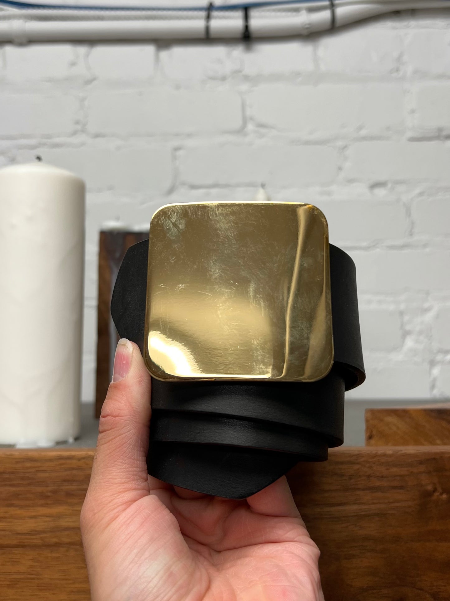 Maison Margiela ‘Square Buckle’ Gold/Black Leather Belt