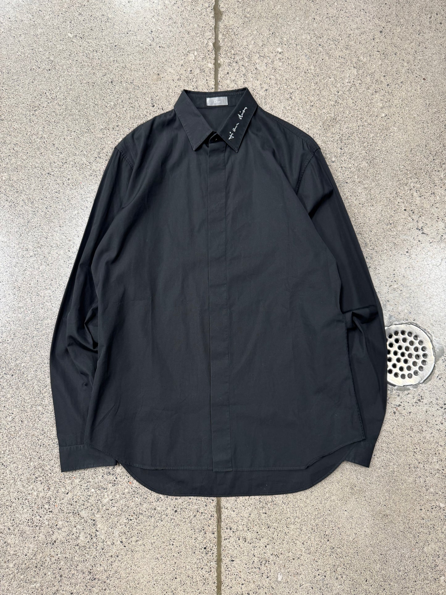 SS2015 Dior Homme ‘Script’ Embroidered Collar Detail Shirt