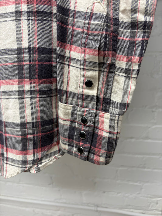 2017 Saint Laurent Brown/Cream Plaid Button Snap Flannel