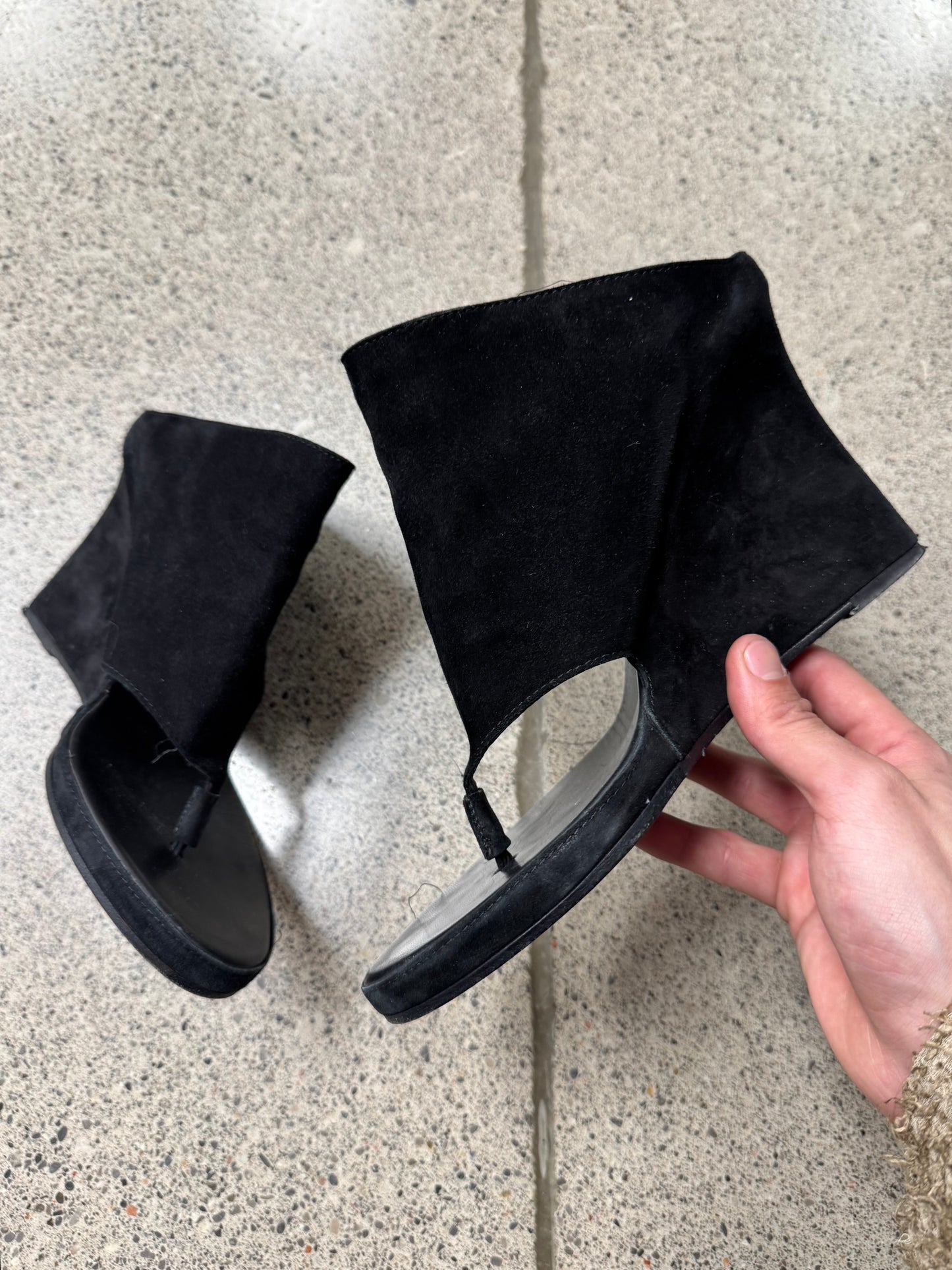 Ann Demeulemeester Black Suede Open Toe Wedge Heels