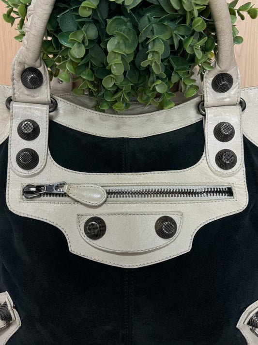 Balenciaga ‘Giant 21’ Black Suede/White Leather City Shoulder Bag