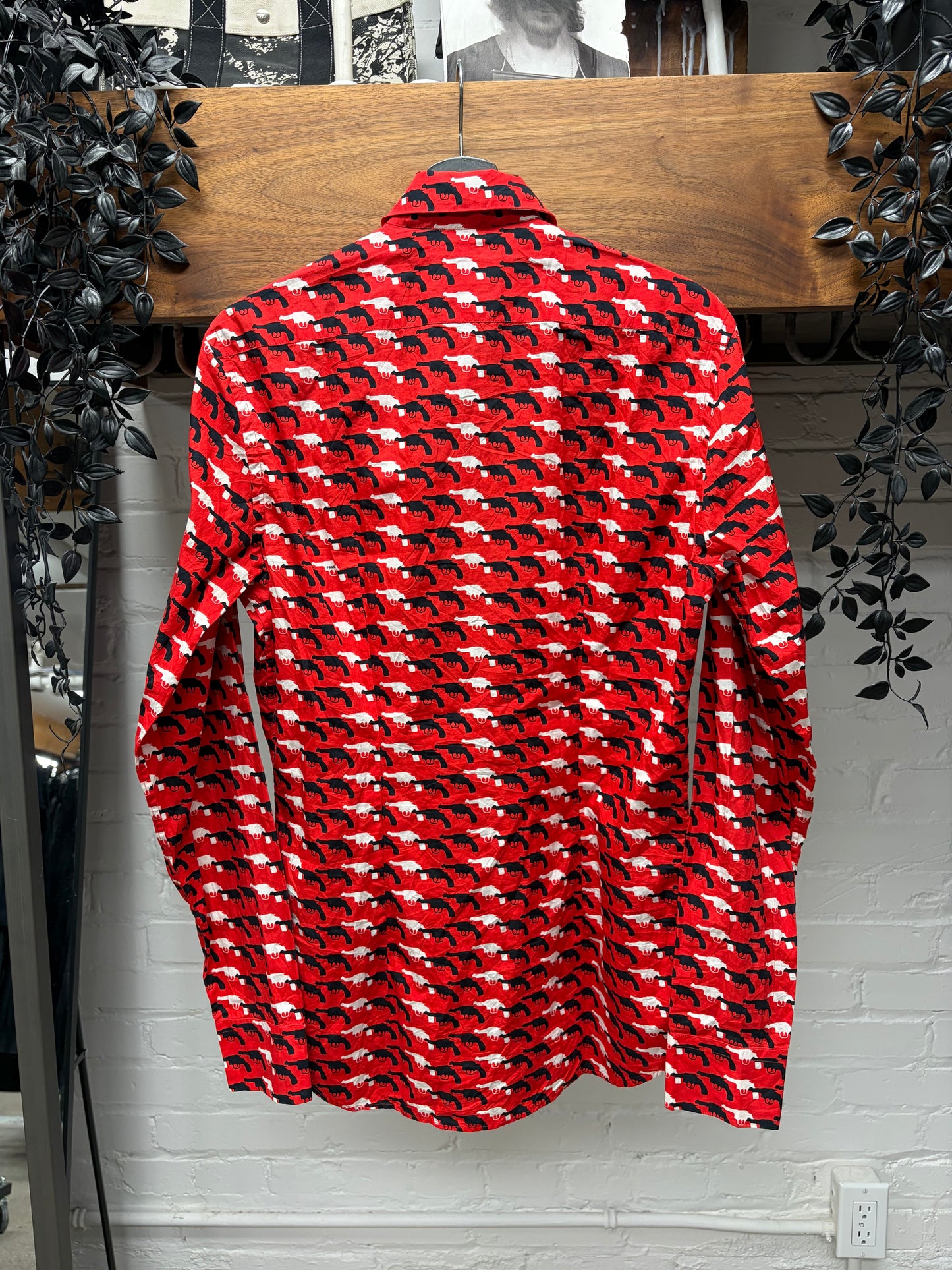 AW2012 Prada ‘Gun Print’ Red Pistol Monogram Button Up Shirt