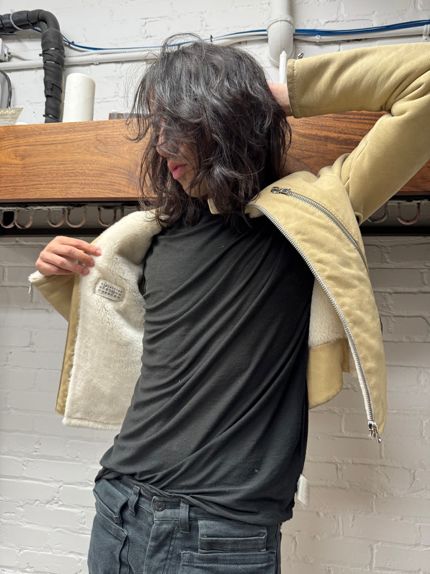 Maison Martin Margiela Goat Fur Lined ‘5-Zip’ Suede Jacket