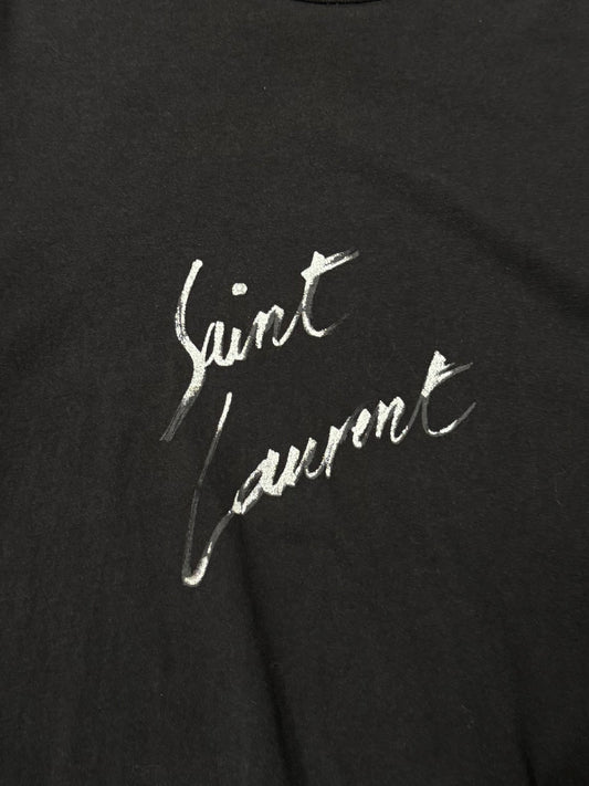 Saint Laurent Distressed Black Script T-Shirt