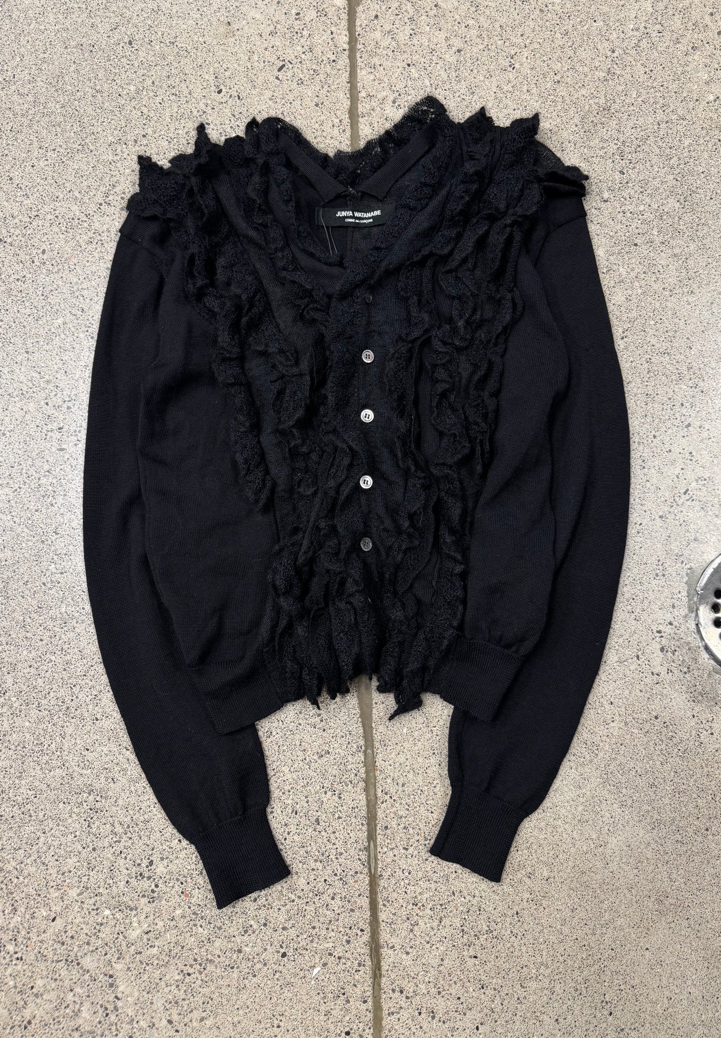 AW2006 Junya Watanabe Grunge ‘Frilled’ Button Closure Cardigan.