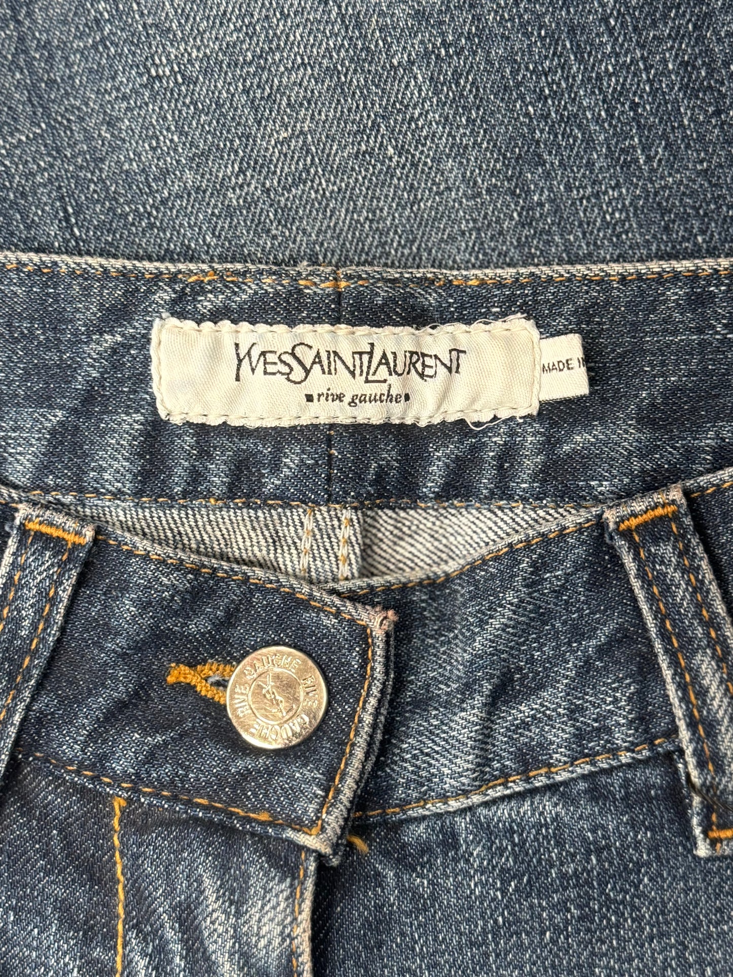 YSL ‘Rive Gauche’ Flared Blue Pocket Logo Denim