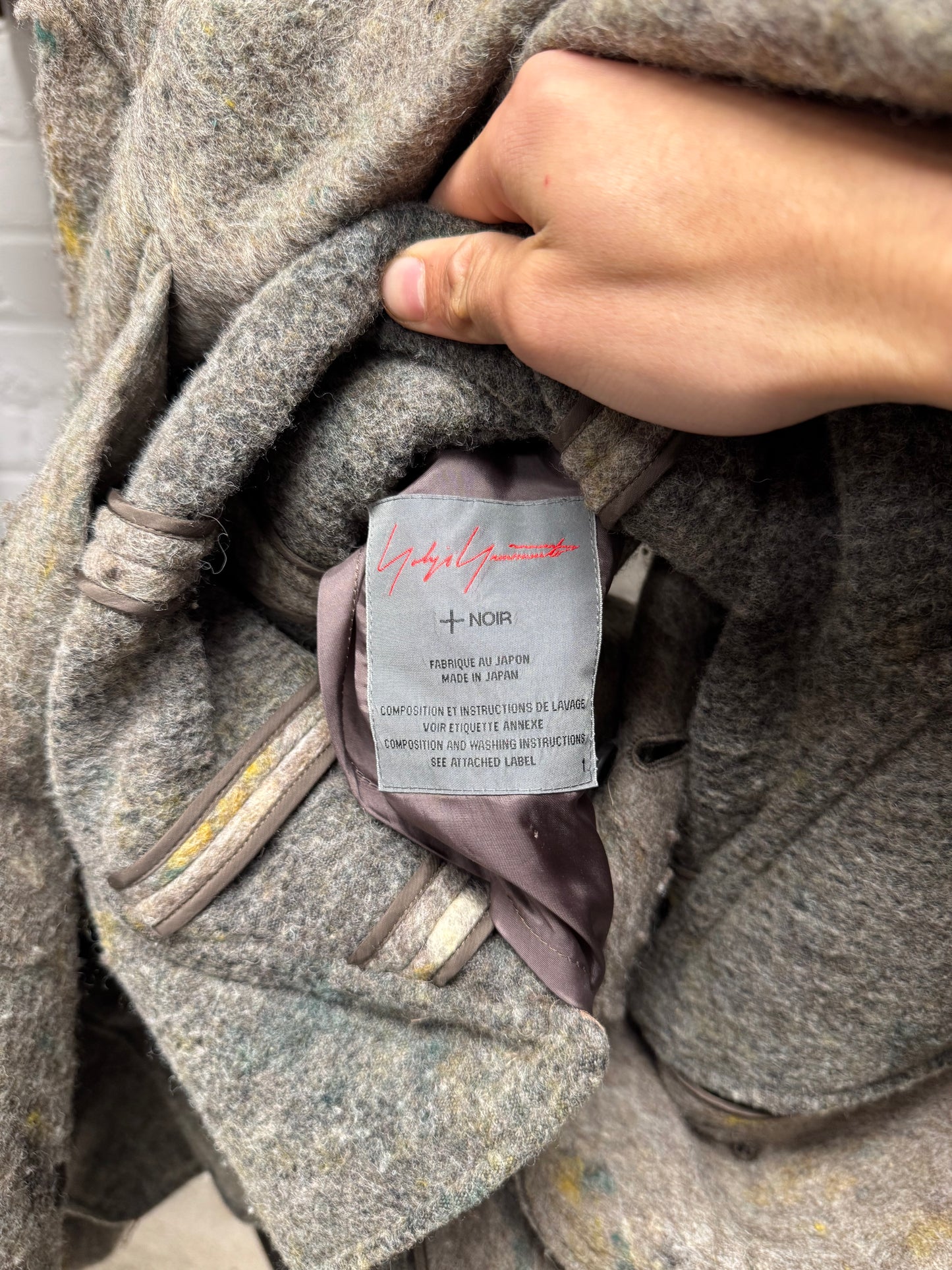 Yohji Yamamoto Noir ‘Felted’ Wool Double Breasted Long Coat