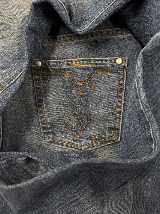 YSL ‘Rive Gauche’ Flared Blue Pocket Logo Denim
