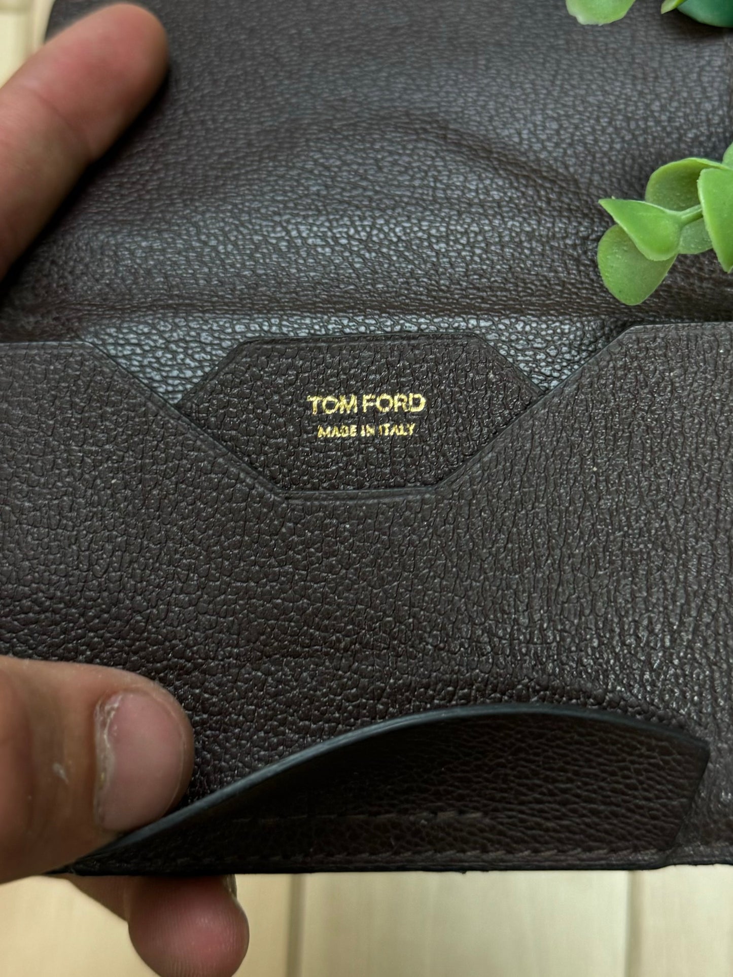 Tom Ford Brown Pebbled Calfskin Leather Cardholder Wallet