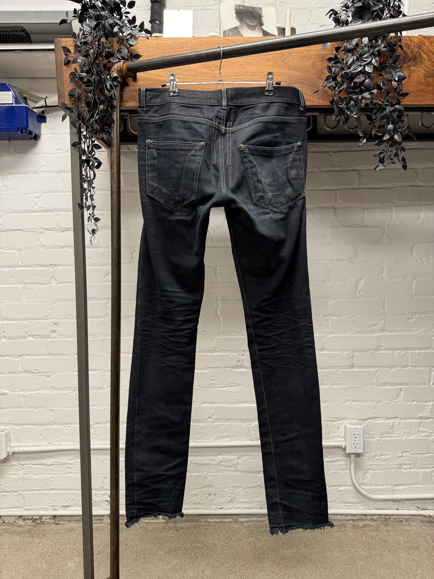 Rick Owens ‘Detroit’ Cut Waxed Raw Hem Denim