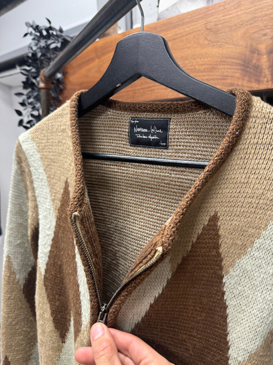 Number (N)ine Argyle Knit Zip-Up Cardigan