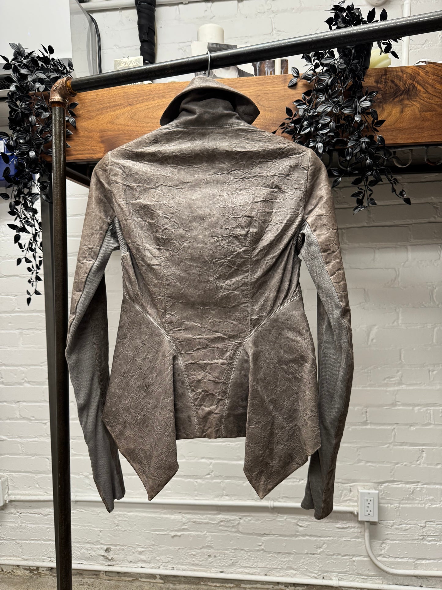 SS2010 Rick Owens ‘Naska’ Brown Lambskin Leather High-Neck Jacket