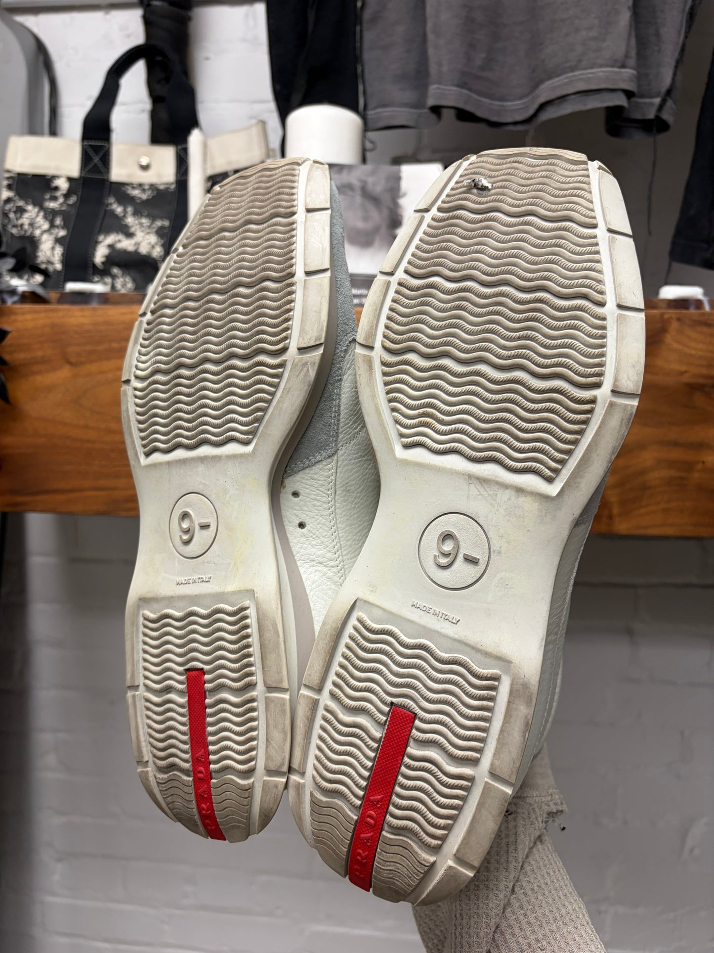 Prada ‘Americas Cup’ Geometric Sole White Low Top Sneakers