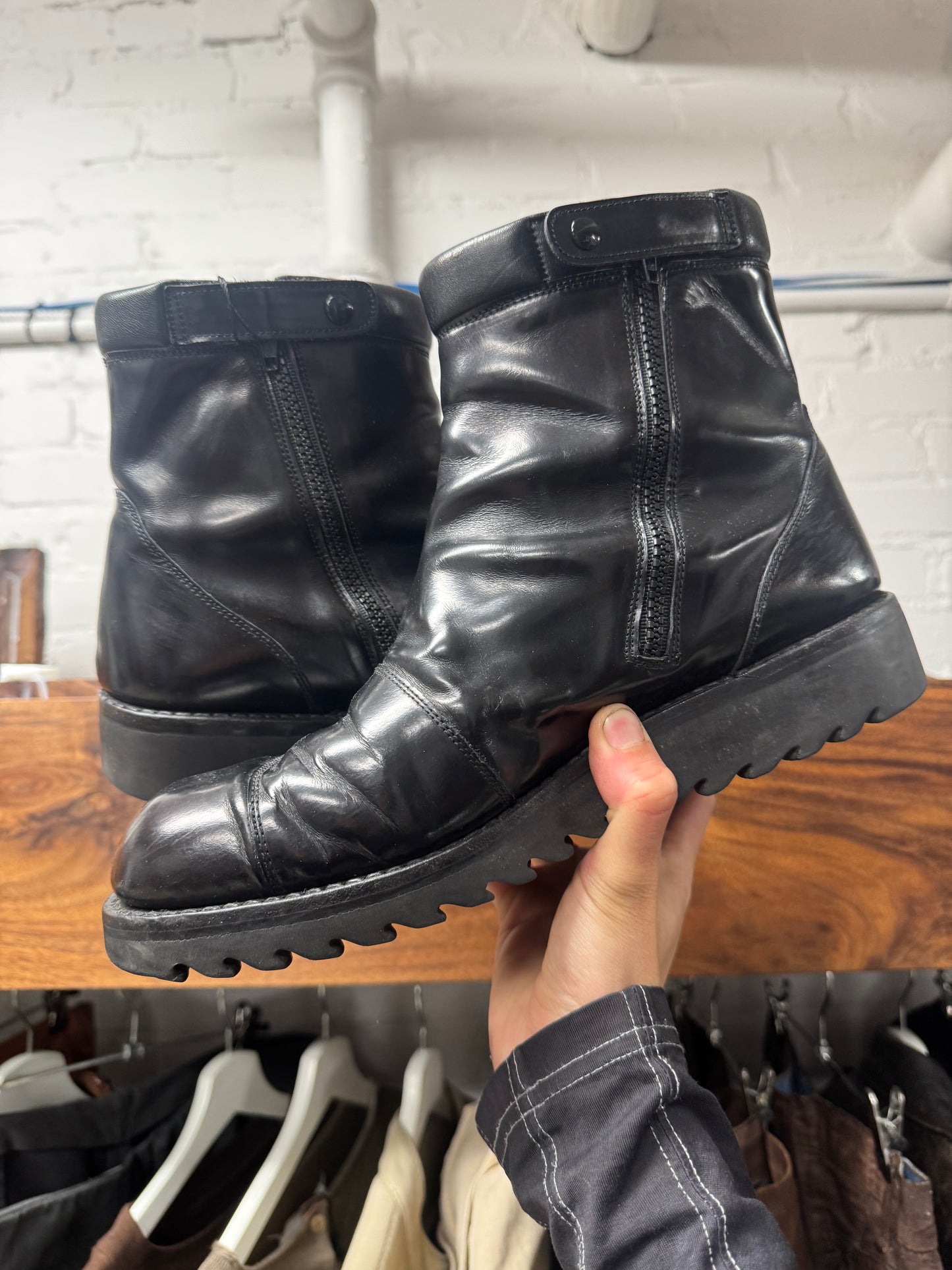 1999 Jil Sander ‘Reverse Tread’ Black Leather Moto Boots