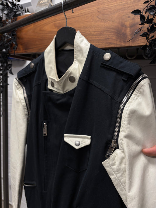 2000s Gucci Detachable Leather Sleeve Black/White Moto Jacket
