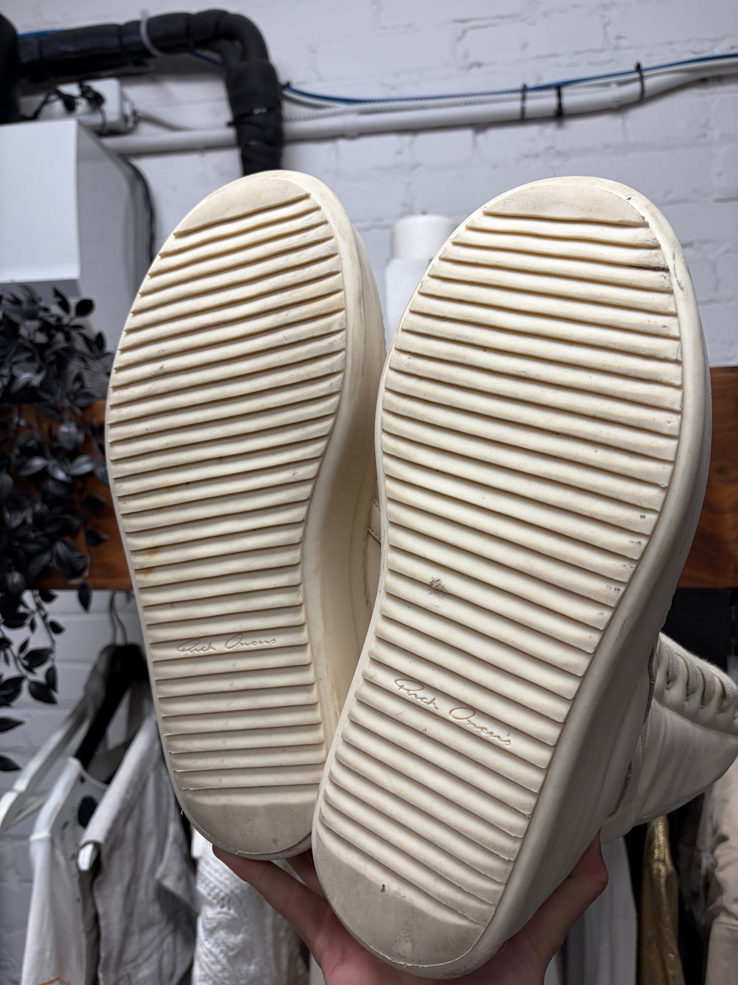 AW2024 Rick Owens ‘Mega Bumper’ Geobasket Milk Leather High Top Sneakers