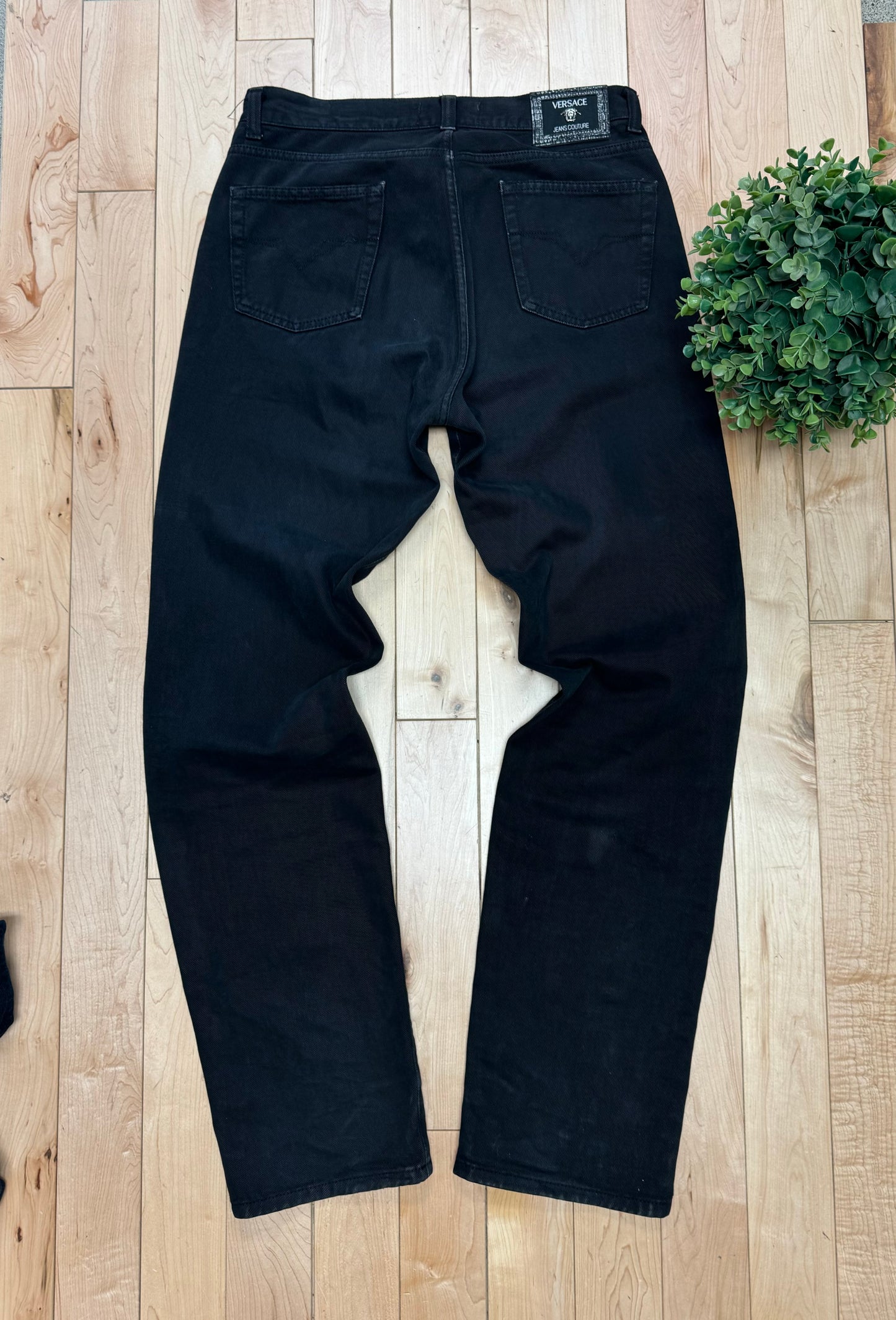 1990s Versace Jeans Black Wide Leg Denim