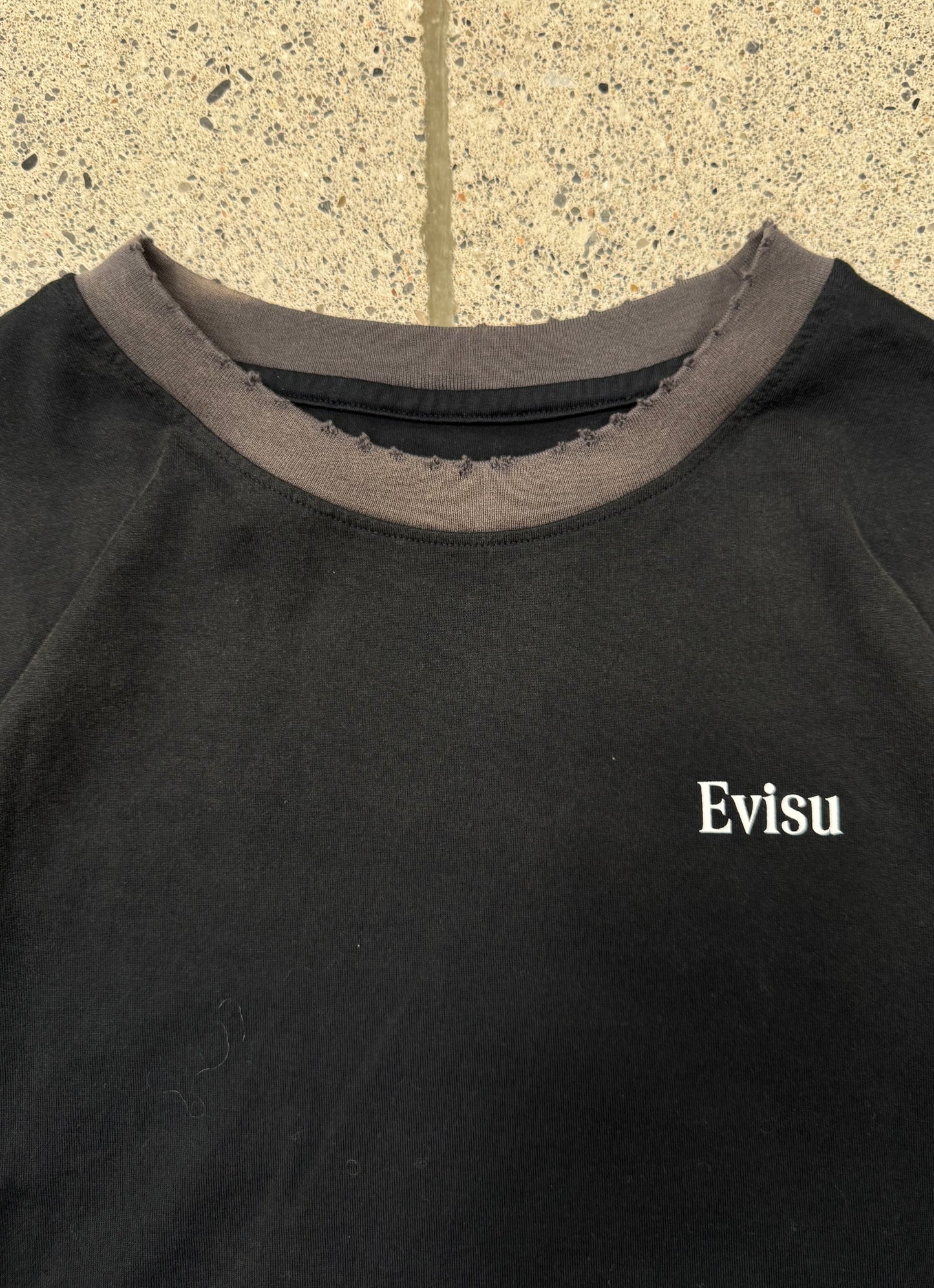 Evisu Distressed Black Ringer T-Shirt