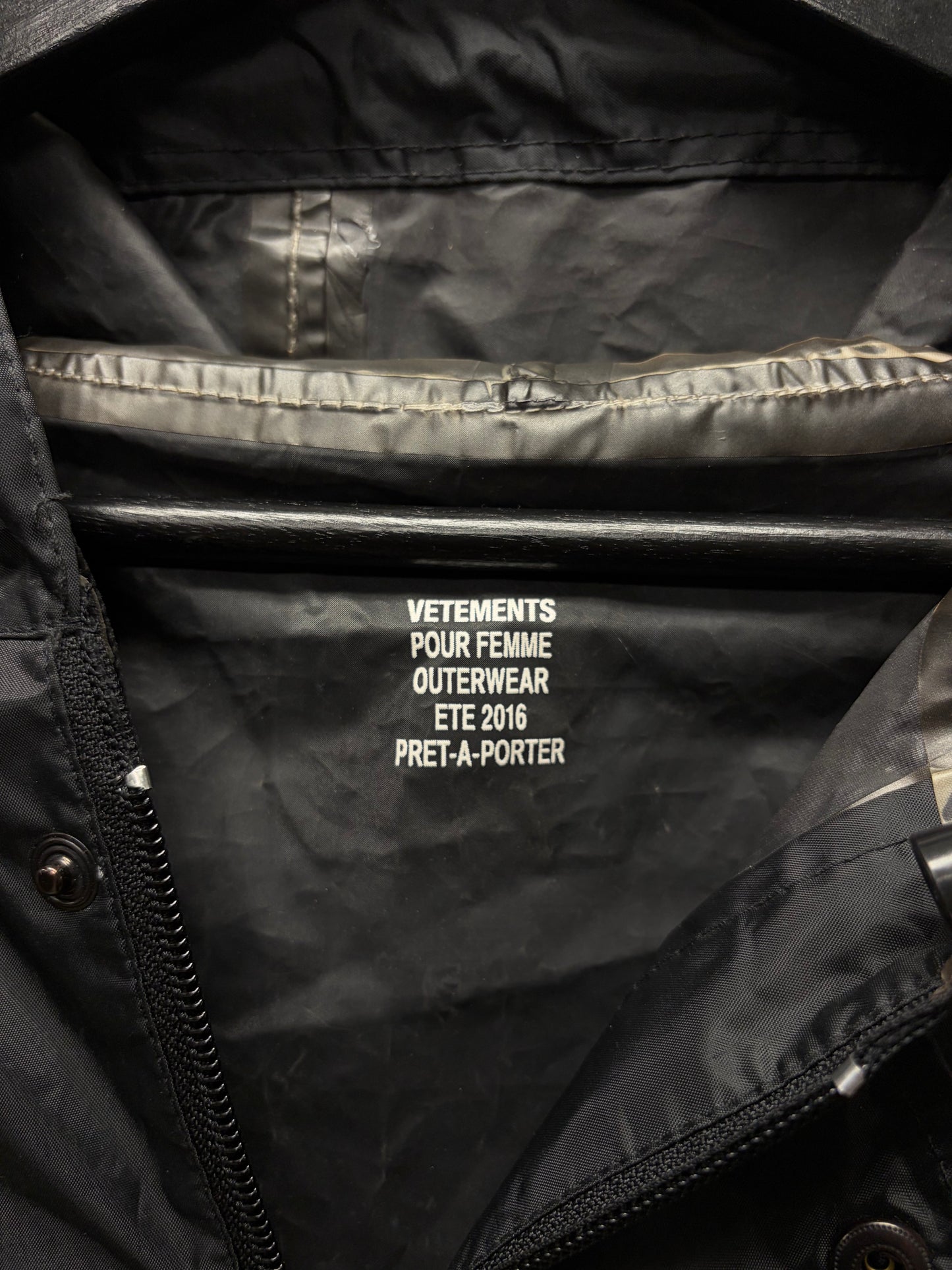 SS2016 Vetements Black Nylon Hooded Rain Parka