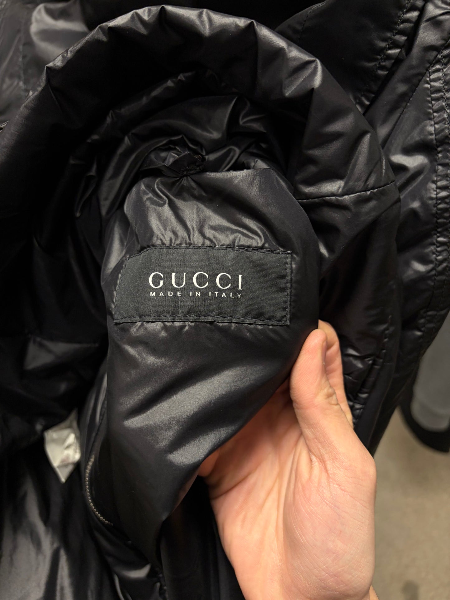 2000s Gucci Black Nylon Slim Cut Biker Jacket with Shoulder Epaulettes