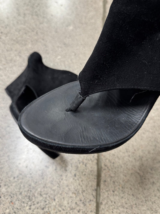 Ann Demeulemeester Black Suede Open Toe Wedge Heels