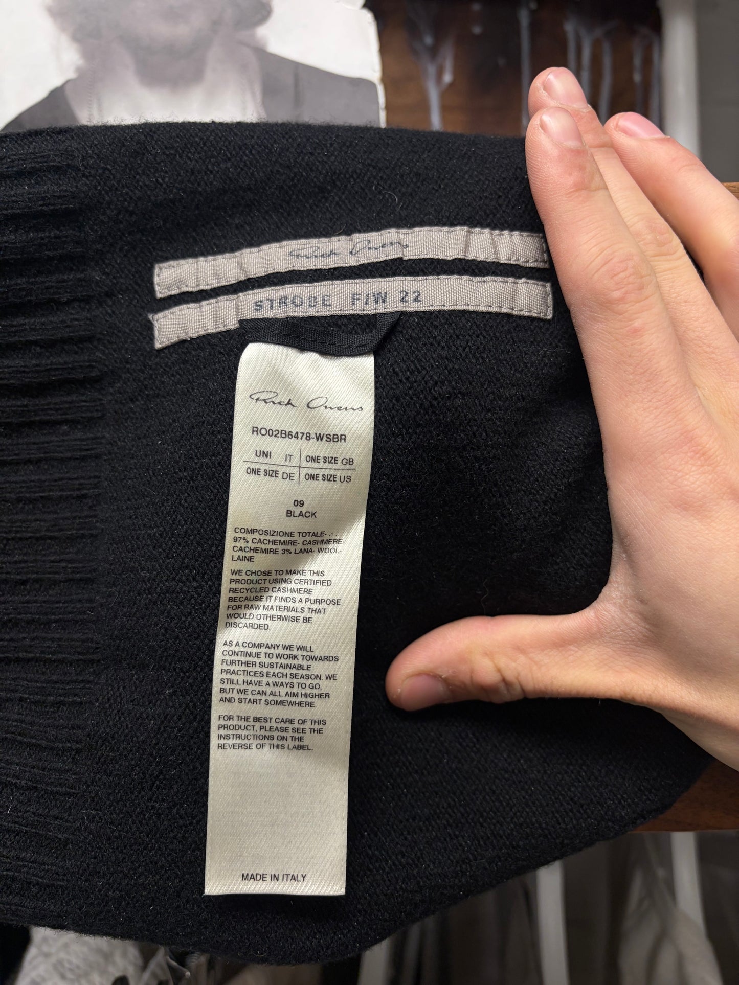 AW2022 Rick Owens ‘Strobe’ Black ‘Gimp’ Cashmere Balaclava