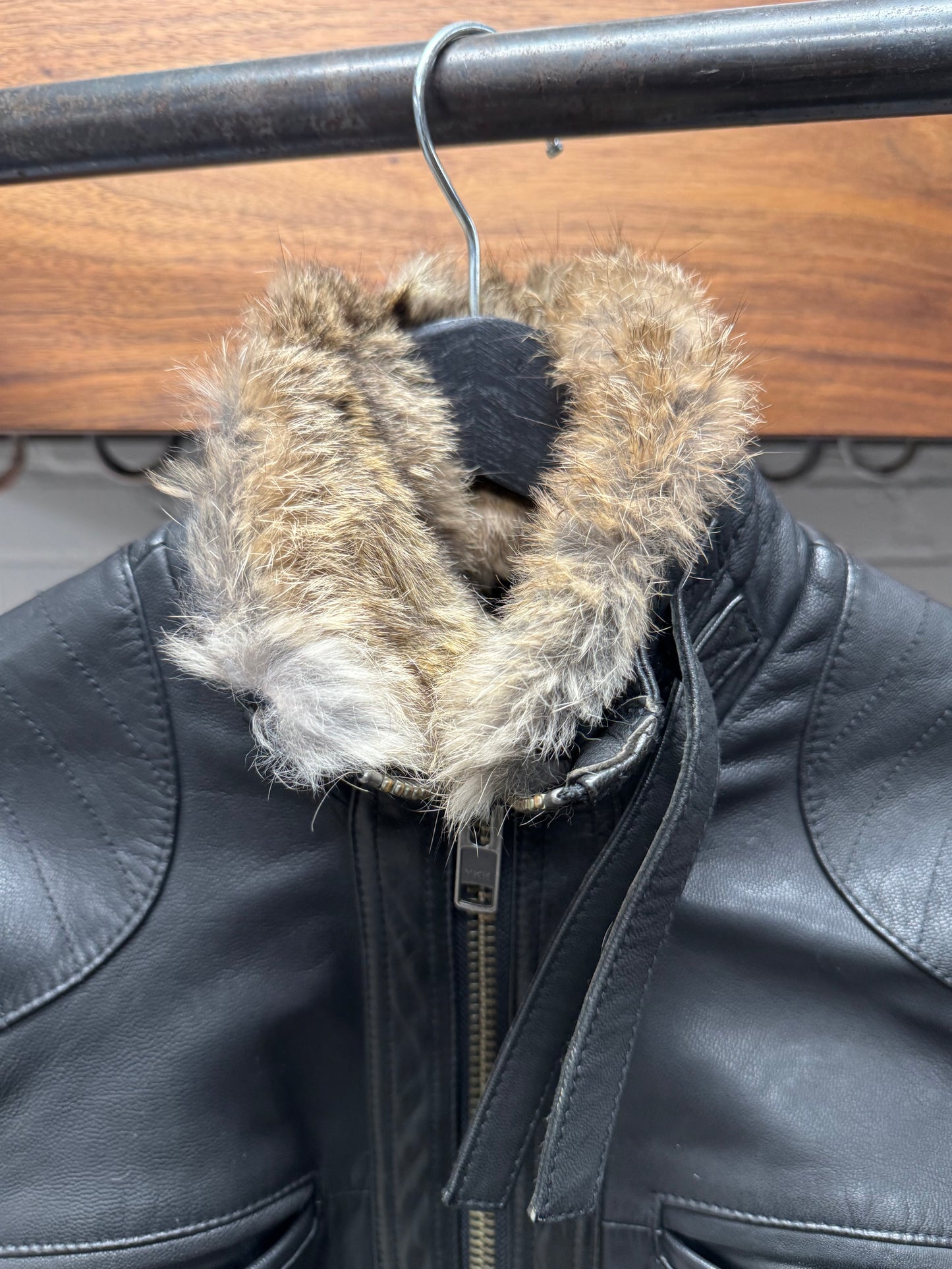 Vintage 90s Maison Martin Margiela ‘Rabbit Fur’ Blank Tag Black Leather Racing Jacket