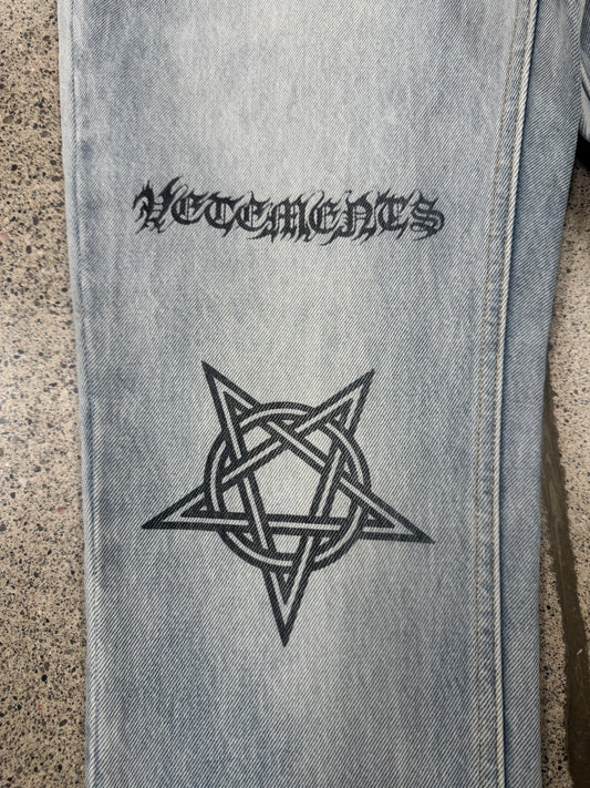 Vetements ‘Tattoo’ Pentagram Light Wash Blue Denim