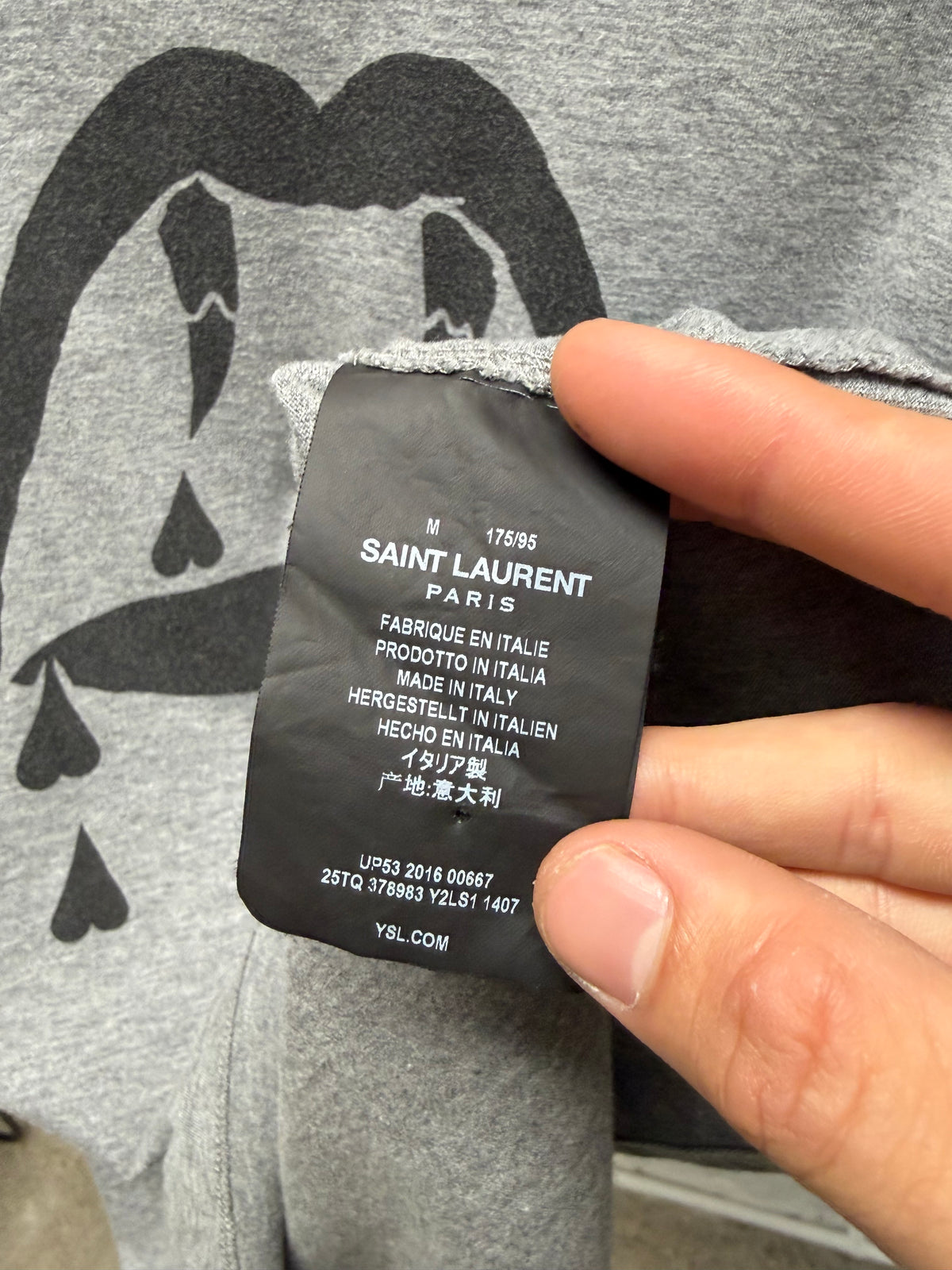 2016 Saint Laurent by Hedi Slimane ‘Bloodluster’ Fangs Black Graphic T-Shirt