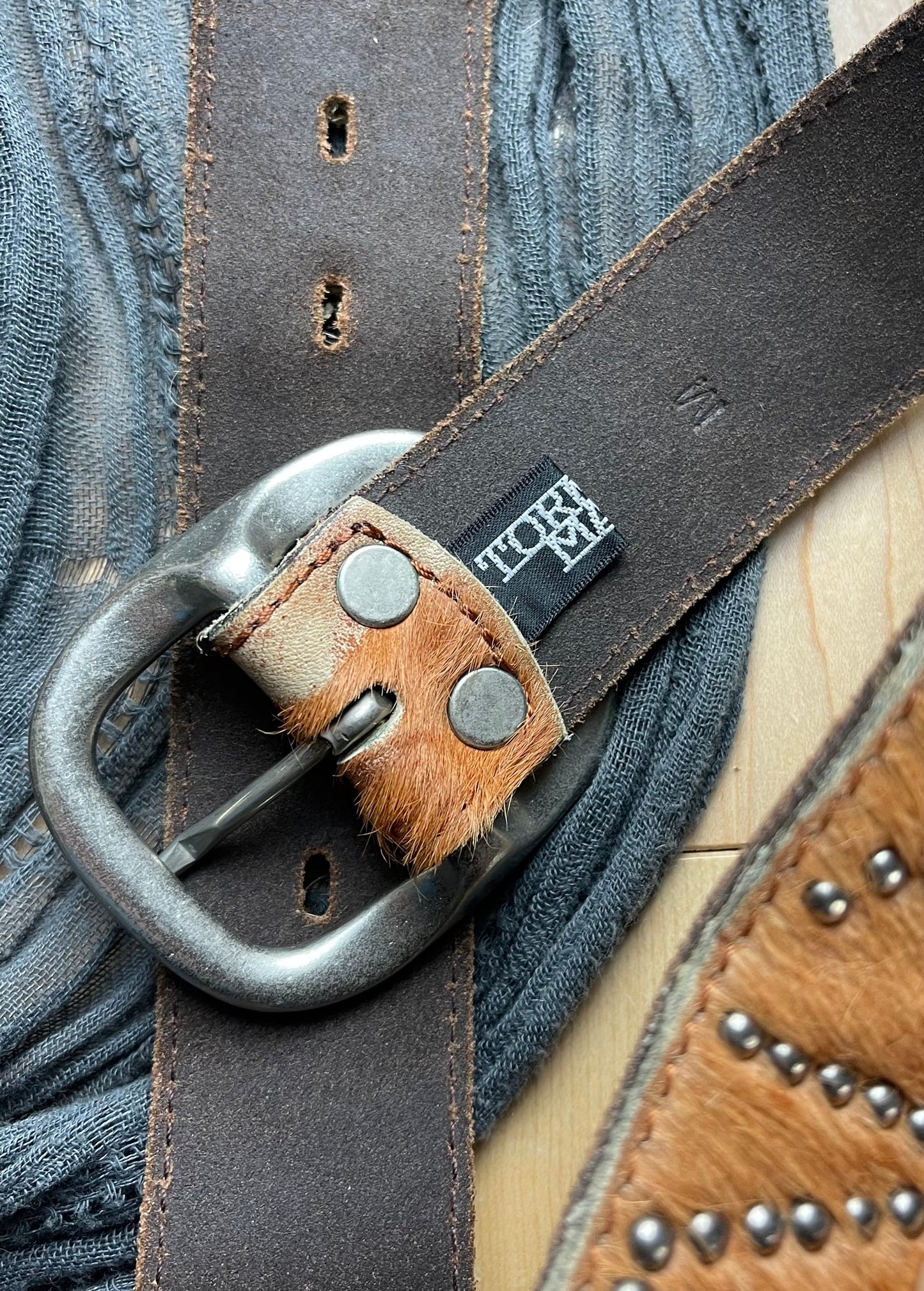 Tornado Mart Studded Silver Fur Logo Belt